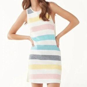 Splendid X Gray Malin Shoreline Active Dress Rainbow Stripe Ribbed Size Medium